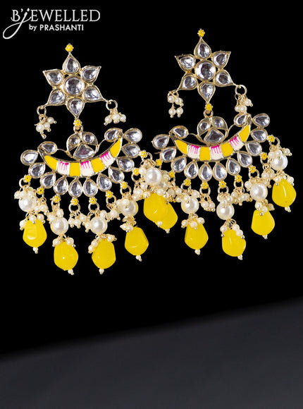 Fashion dangler minakari yellow earrings with beaded hanging