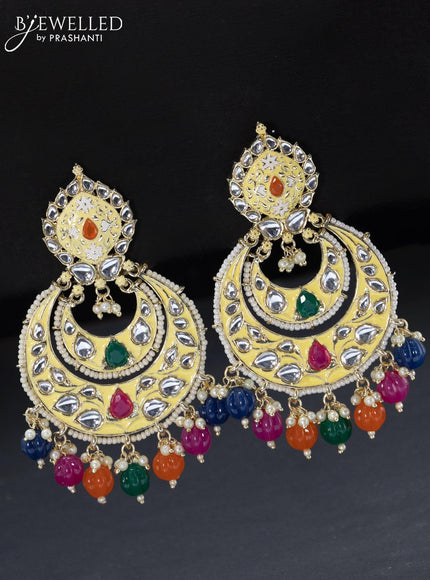 Fashion dangler chandbali cream minakari earrings with pearl hangings