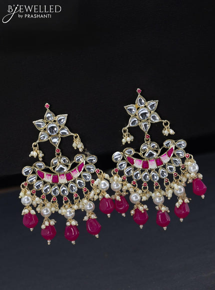 Fashion dangler minakari pink earrings with pearl hangings