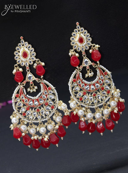 Fashion dangler chandbali red minakari earrings with pearl hangings