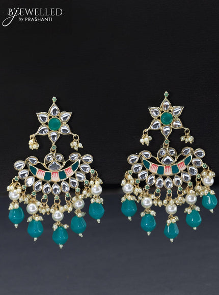 Fashion dangler minakari teal green earrings with pearl hangings