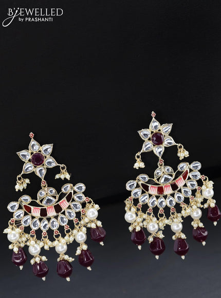 Fashion dangler minakari maroon earrings with pearl hangings