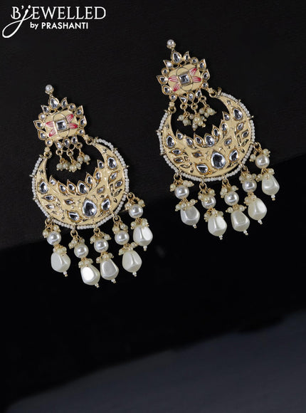 Fashion dangler chandbali cream minakari earrings with beads hangings