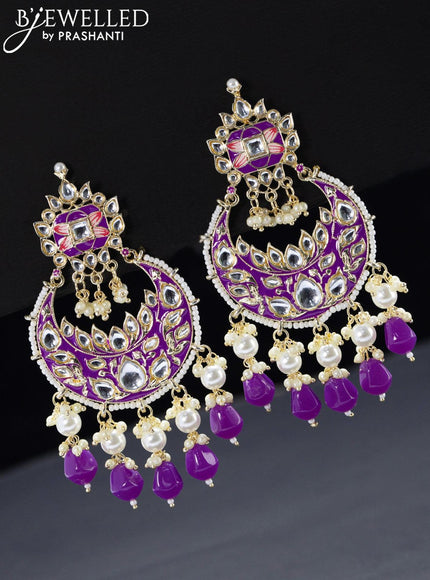 Fashion dangler chandbali violet minakari earrings with beads hangings