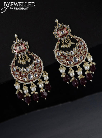 Fashion dangler chandbali maroon minakari earrings with beads hangings