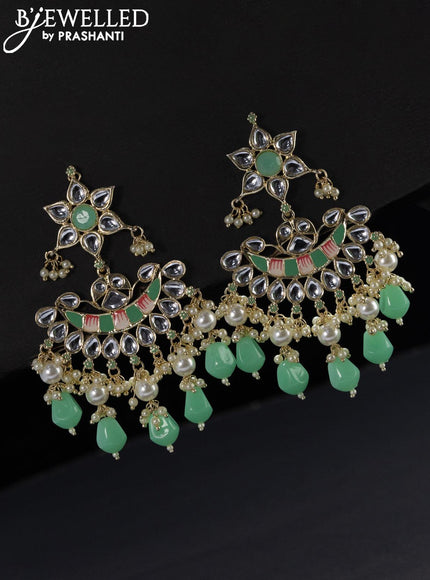 Fashion dangler light green minakari earrings with kundan stonesbeads hangings