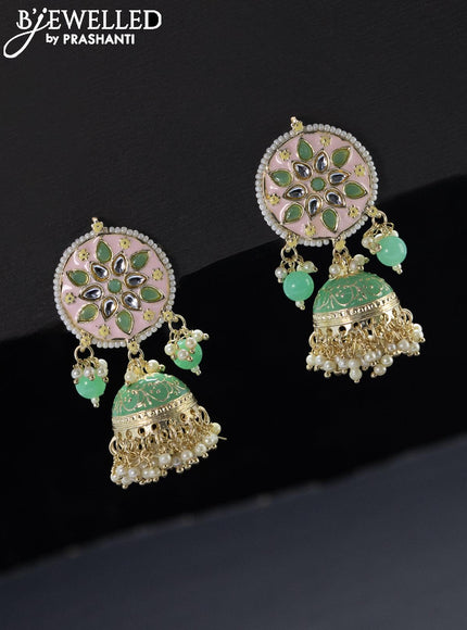 Fashion dangler light green jhumka with pearl & beads hangings