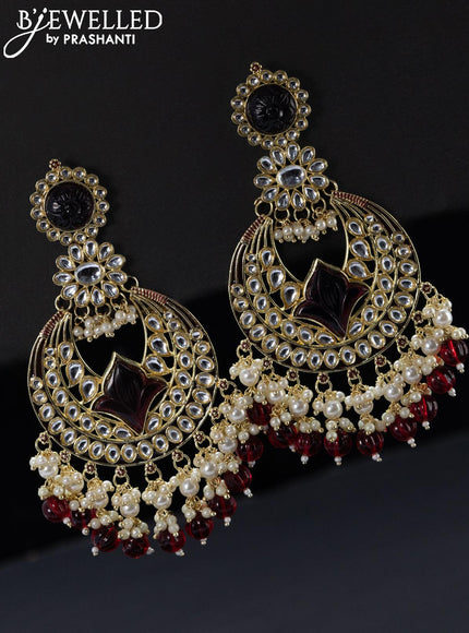 Fashion dangler chandbali maroon minakari earrings with pearl and beads hangings