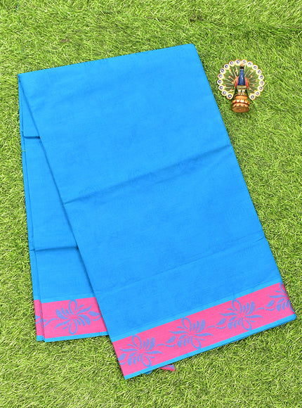 Coimbatore Cotton Blue Emboss Saree with Thread Woven Border