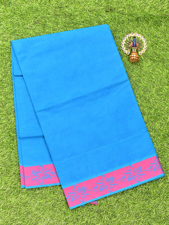 Coimbatore Cotton Blue Emboss Saree with Thread Woven Border