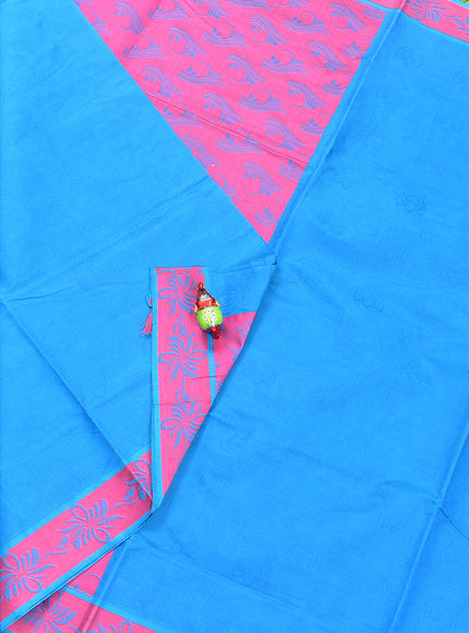 Coimbatore Cotton Blue Emboss Saree with Thread Woven Border