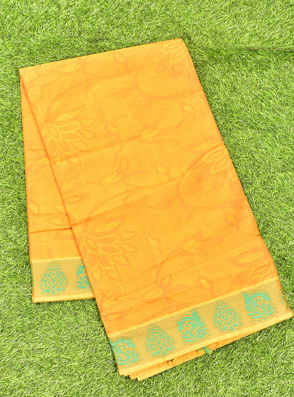 Coimbatore Cotton Yellow Emboss Saree with Thread Woven Border