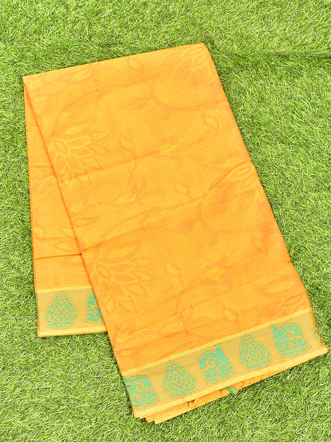 Coimbatore Cotton Yellow Emboss Saree with Thread Woven Border