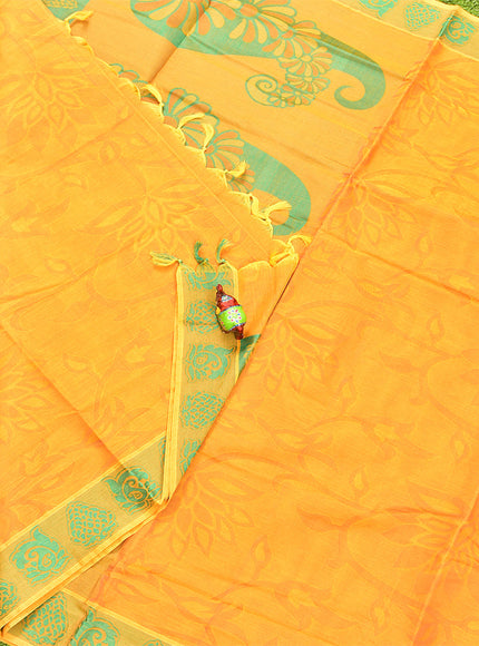 Coimbatore Cotton Yellow Emboss Saree with Thread Woven Border