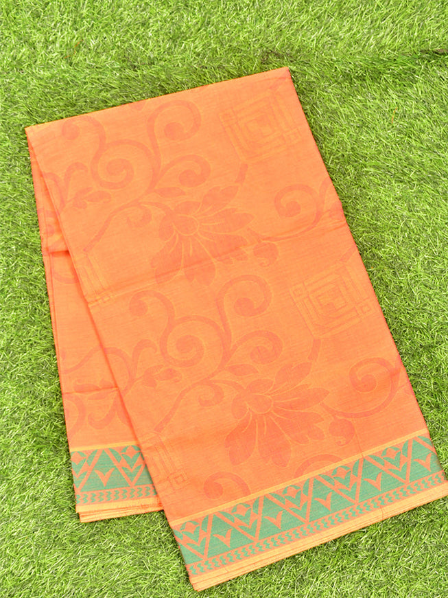 Coimbatore Cotton Orange Emboss Saree with Thread Woven Border