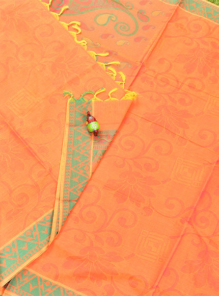 Coimbatore Cotton Orange Emboss Saree with Thread Woven Border