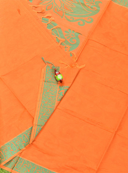 Coimbatore Cotton Orange Emboss Saree with Thread Woven Border