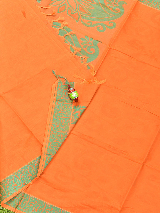 Coimbatore Cotton Orange Emboss Saree with Thread Woven Border