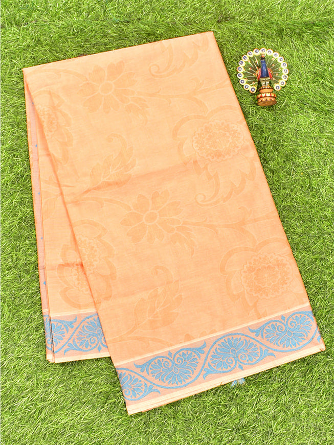 Coimbatore Cotton Light Orange Emboss Saree with Thread Woven Border