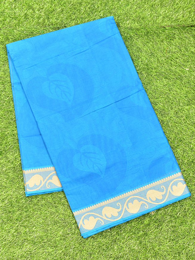 Coimbatore Cotton Blue Emboss Saree with Thread Woven Border