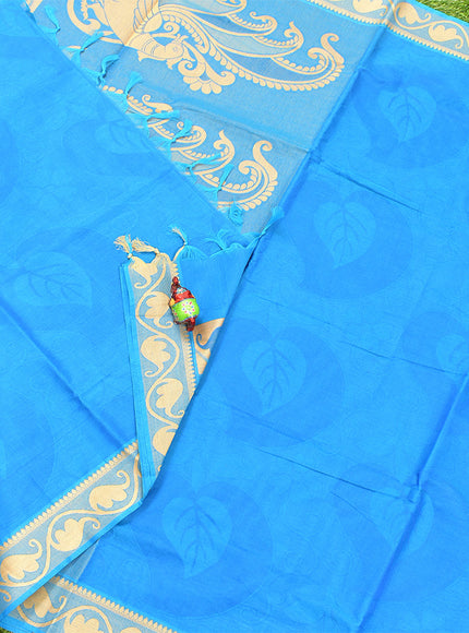 Coimbatore Cotton Blue Emboss Saree with Thread Woven Border