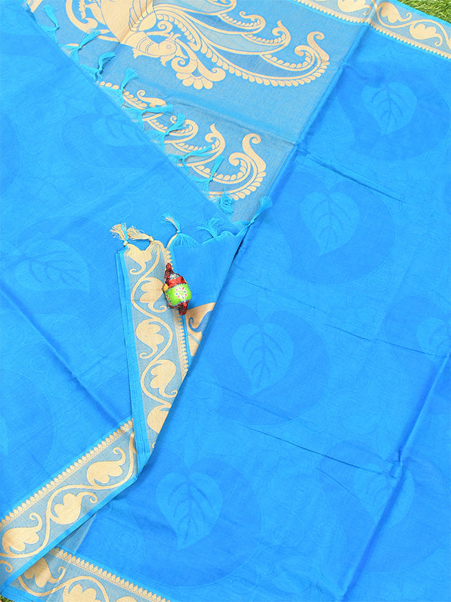 Coimbatore Cotton Blue Emboss Saree with Thread Woven Border