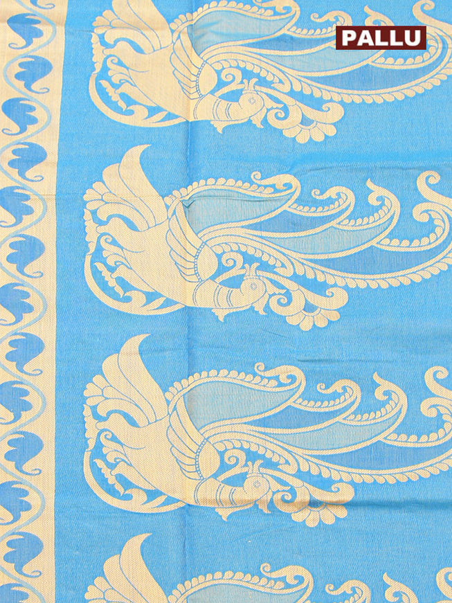 Coimbatore Cotton Blue Emboss Saree with Thread Woven Border