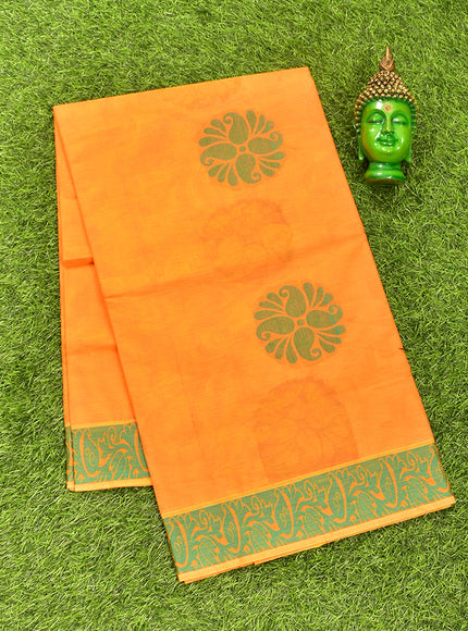 Coimbatore Cotton Orange Butta Saree with Thread Woven Border