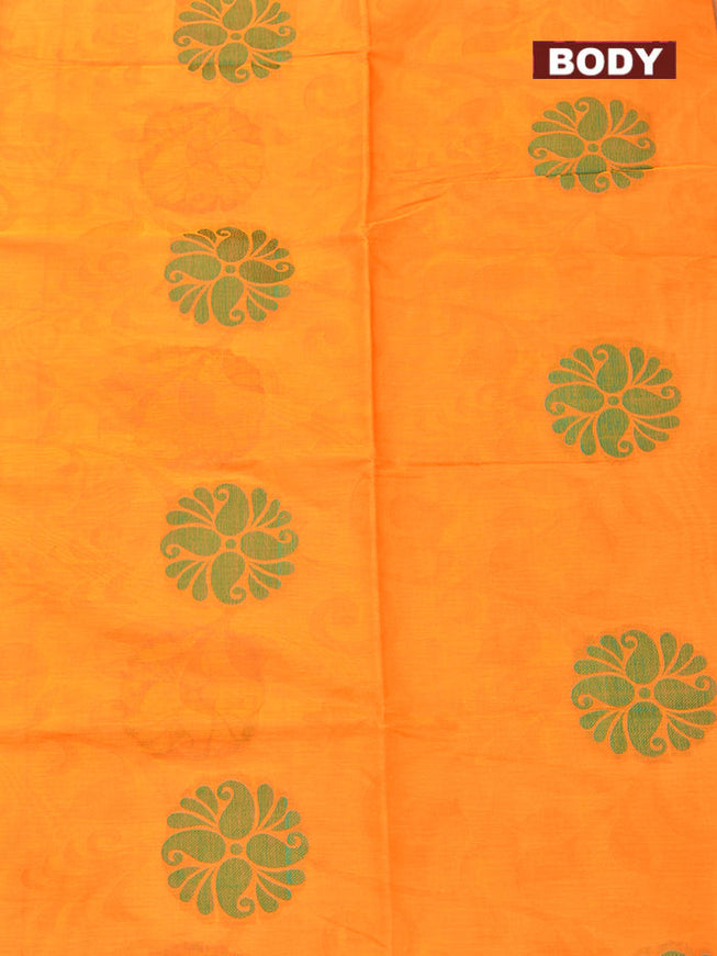 Coimbatore Cotton Orange Butta Saree with Thread Woven Border