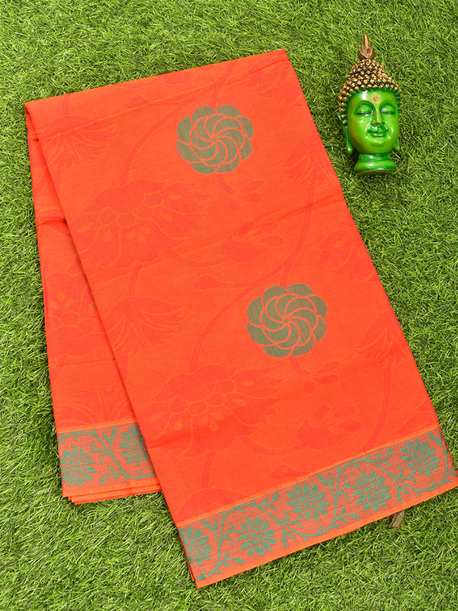 Coimbatore Cotton Dark Orange Butta Saree with Thread Woven Border