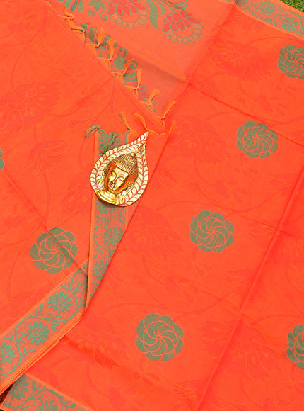 Coimbatore Cotton Dark Orange Butta Saree with Thread Woven Border