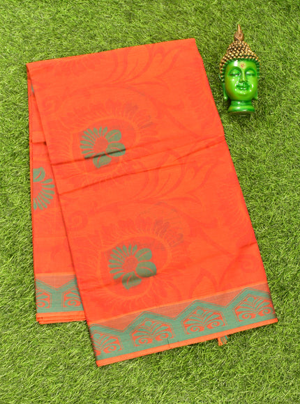 Coimbatore Cotton Orange Butta Saree with Thread Woven Border