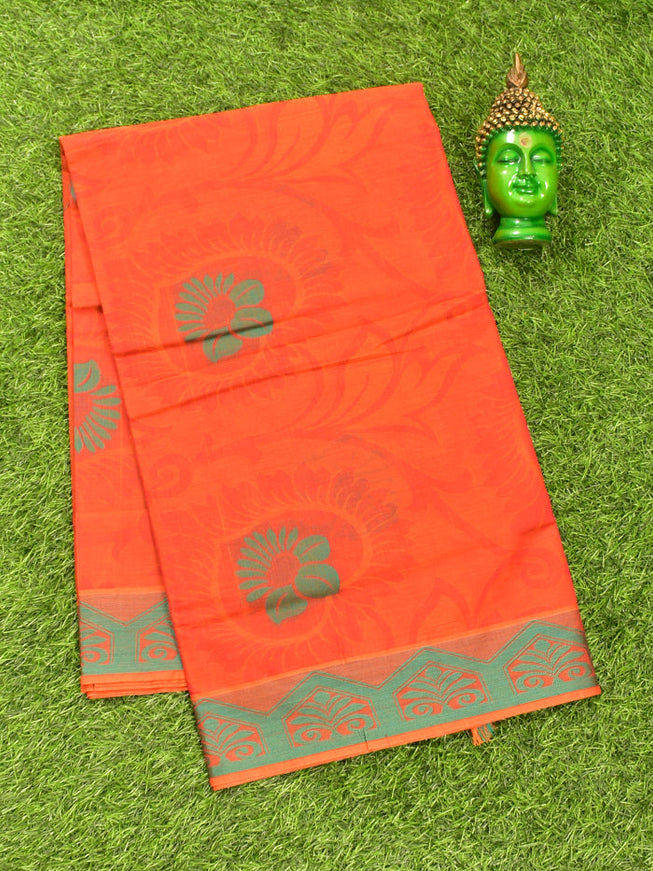 Coimbatore Cotton Orange Butta Saree with Thread Woven Border