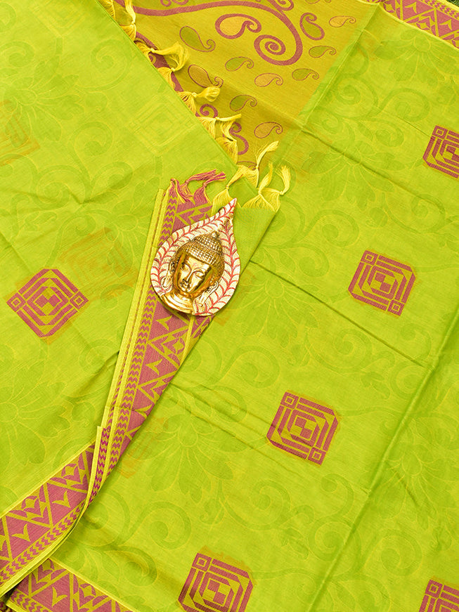 Coimbatore Cotton Light Green Butta Saree with Thread Woven Border