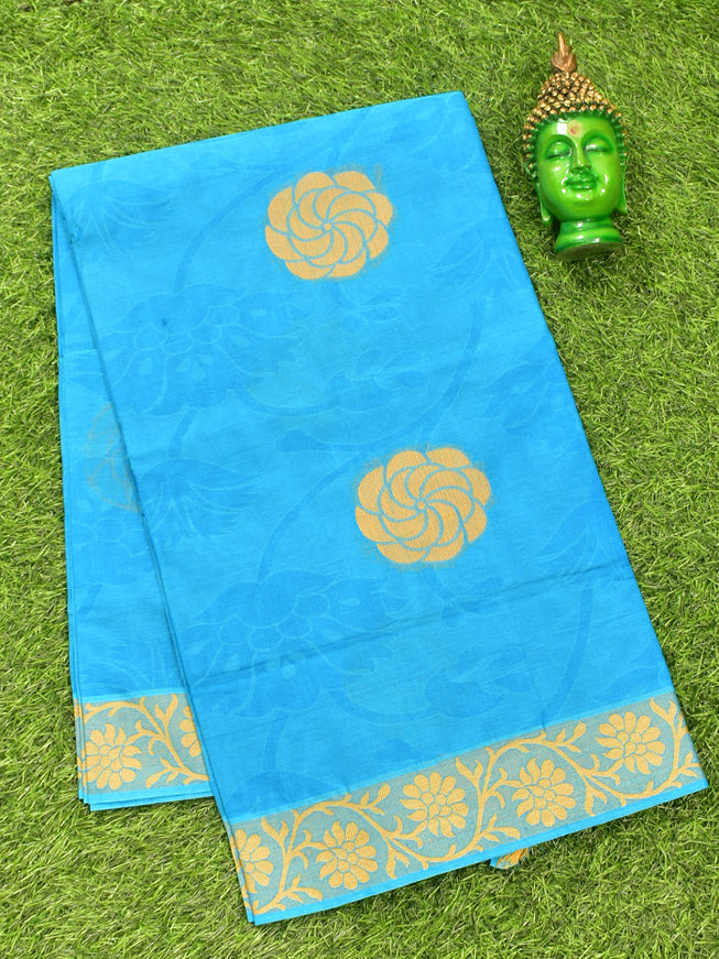 Coimbatore Cotton Blue Butta Saree with Thread Woven Border