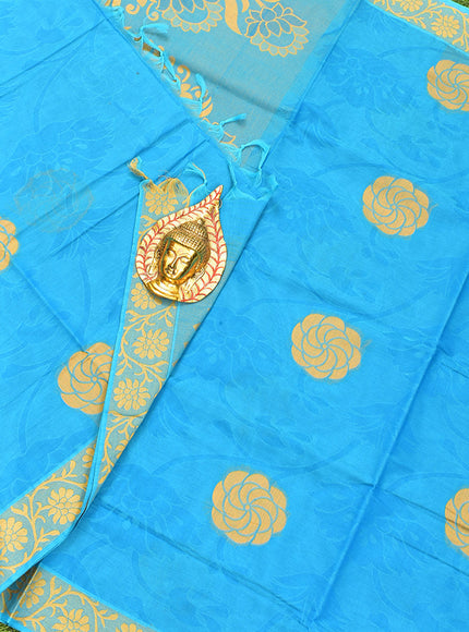 Coimbatore Cotton Blue Butta Saree with Thread Woven Border