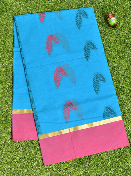 Coimbatore Cotton Blue Butta Saree with Plain Border