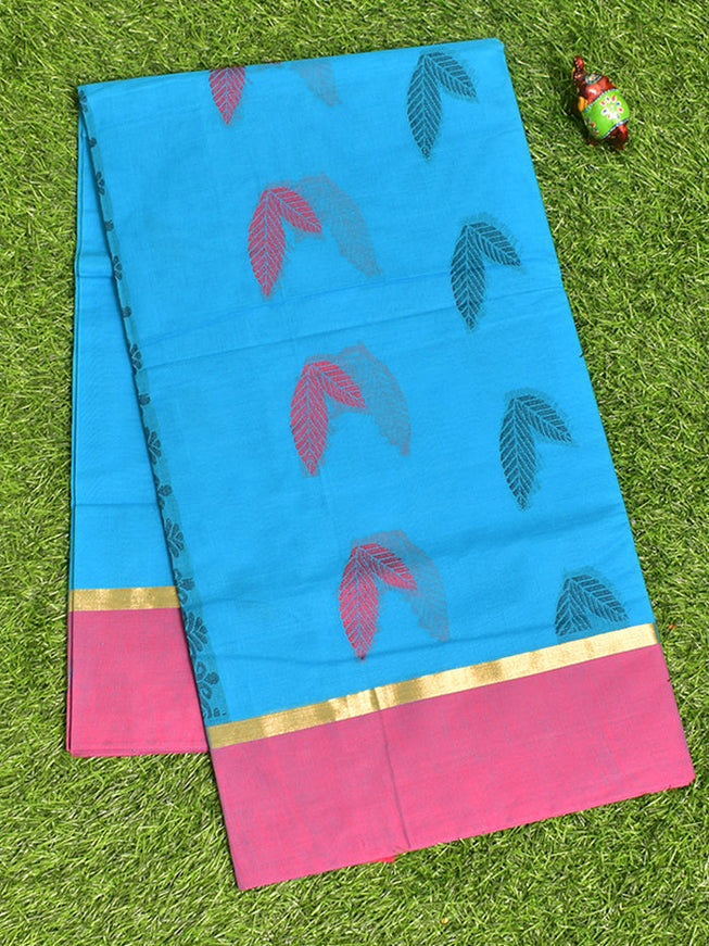 Coimbatore Cotton Blue Butta Saree with Plain Border