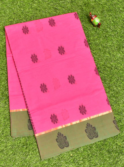 Coimbatore Cotton Dark Pink Butta Saree with Plain Border