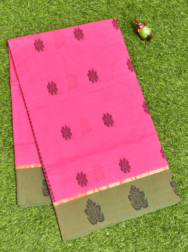 Coimbatore Cotton Dark Pink Butta Saree with Plain Border