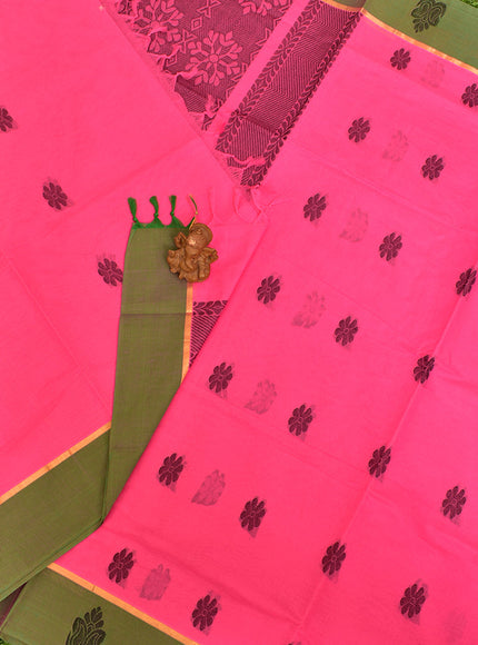 Coimbatore Cotton Dark Pink Butta Saree with Plain Border