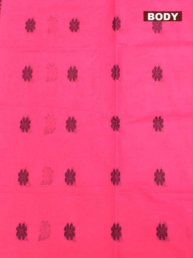 Coimbatore Cotton Dark Pink Butta Saree with Plain Border