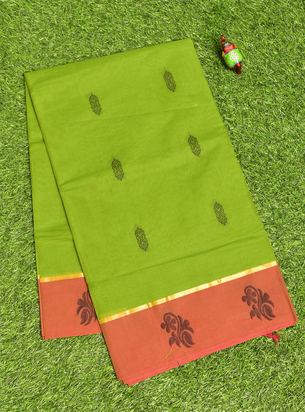 Coimbatore Cotton Green Butta Saree with Plain Border