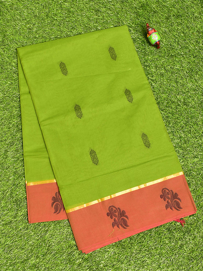 Coimbatore Cotton Green Butta Saree with Plain Border