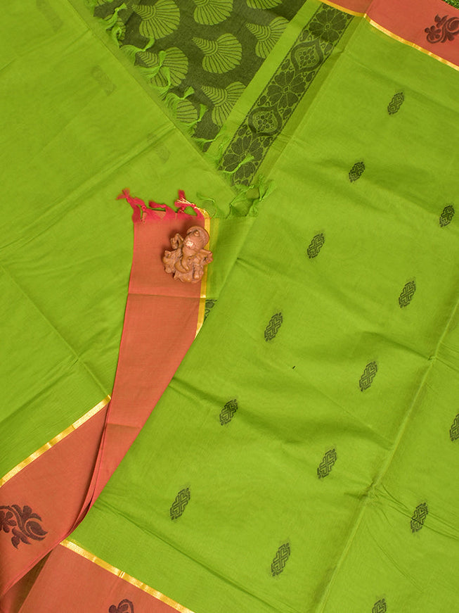 Coimbatore Cotton Green Butta Saree with Plain Border