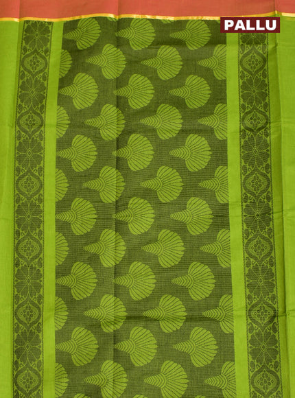 Coimbatore Cotton Green Butta Saree with Plain Border