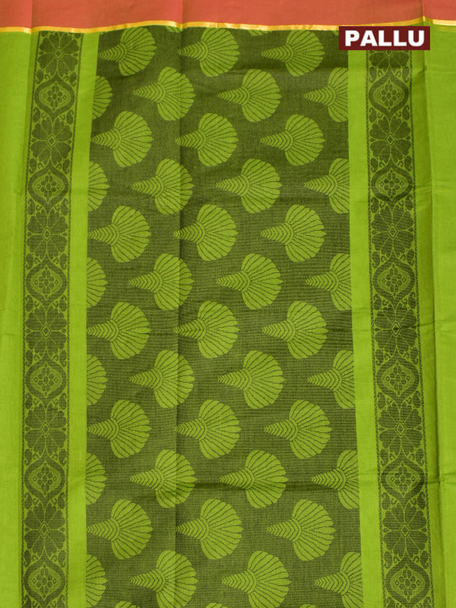 Coimbatore Cotton Green Butta Saree with Plain Border