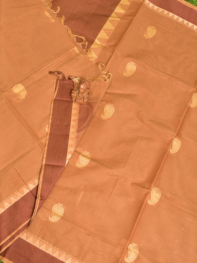 Coimbatore Cotton Brown Butta Saree with Plain Border