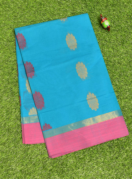 Coimbatore Cotton Blue Butta Saree with Plain Border