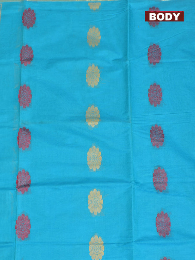 Coimbatore Cotton Blue Butta Saree with Plain Border